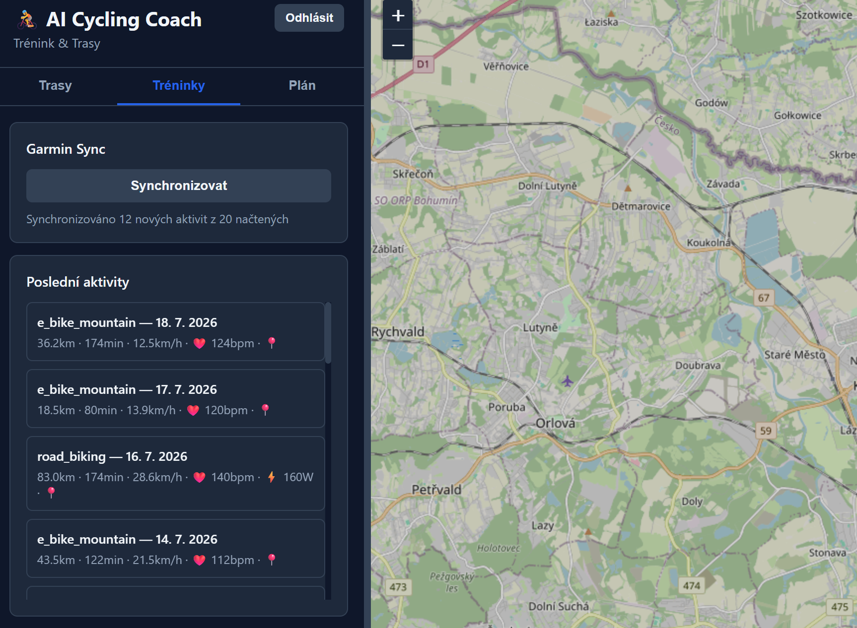 Přehled tréninků a doporučení v AI Cycling Coach