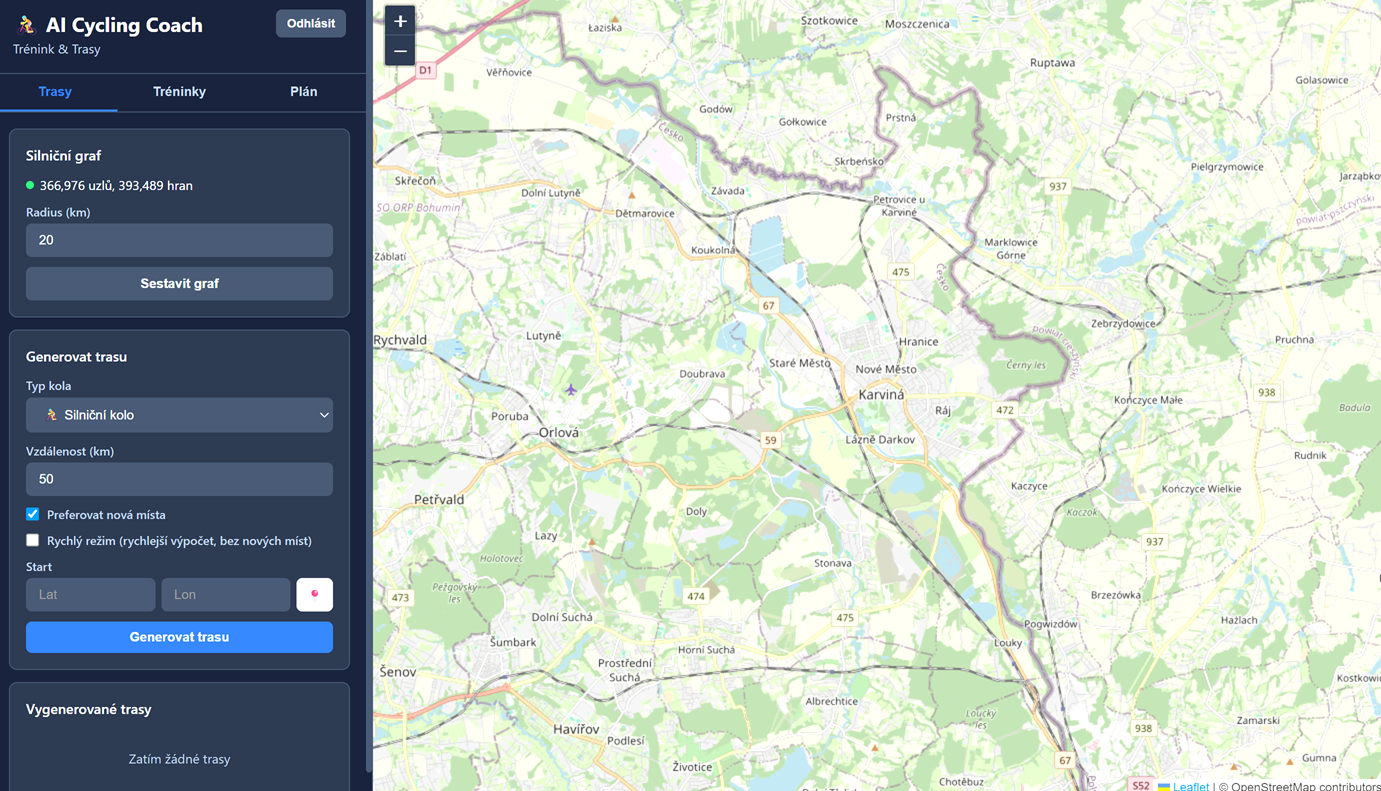 Dashboard aplikace AI Cycling Coach